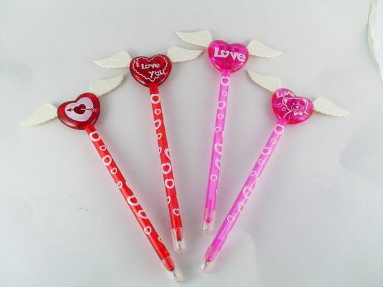 020P-01T Transparent heart pen with moving wings
